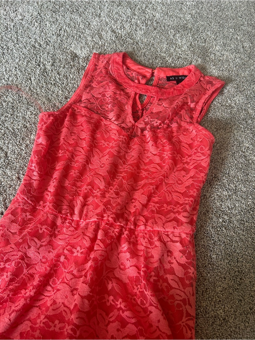 As U Wish Coral Lace Keyhole Girls Dress
